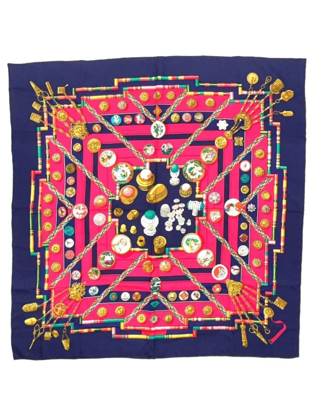 Hermes la Sellerie Carre 90 Silk Navy Pink Scarf